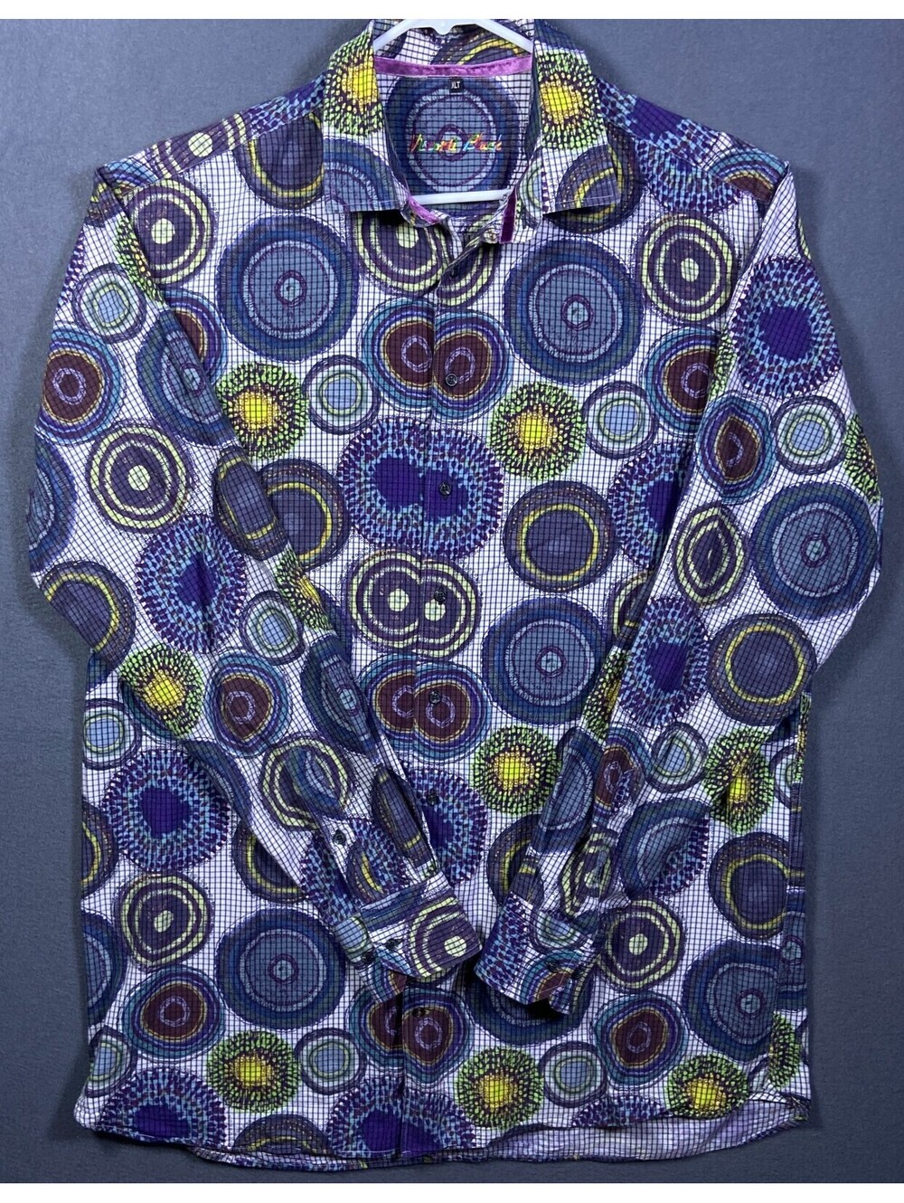 VISCONTI BLACK COLORFUL ABSTRACT GEOMETRIC MUSHROOMS PSYCHEDELIC Men's XLT Shirt